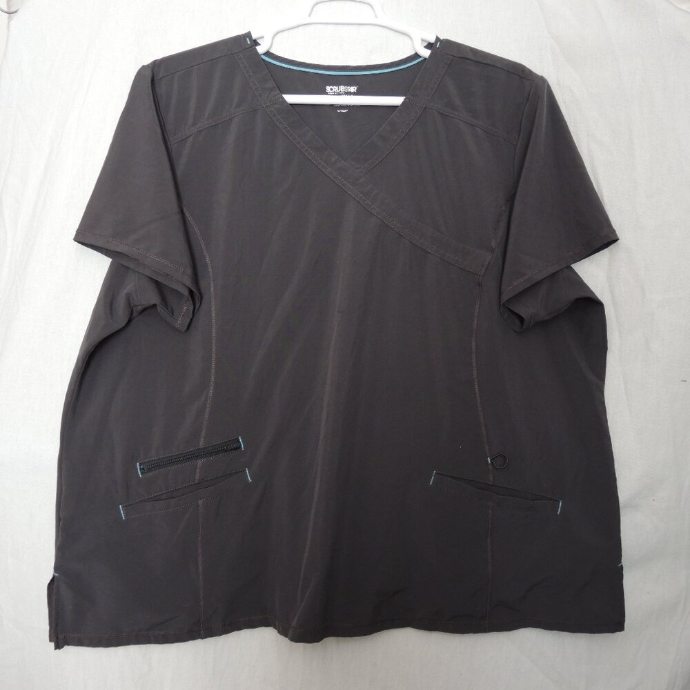 Scrubstar V-Neck Scrub Top Charcoal Gray 3 Pockets & Elastic Loop Plus Size 3XL
